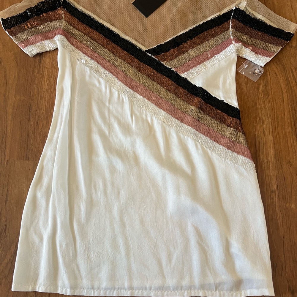 NBD White and Multicolor Striped Midi Dress